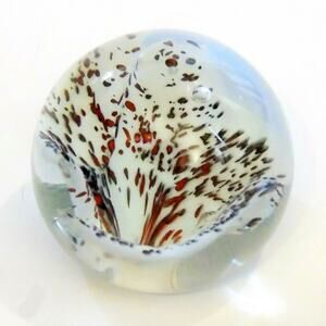 Blown Glass Paperweight White Spotted Speckled Flower 3" Ball Art Decor Vtg